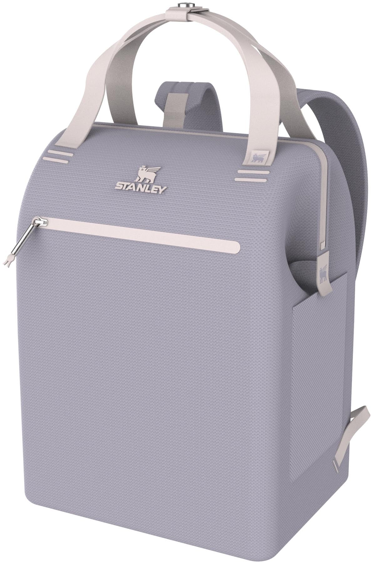 Eleganter lila Mini-Rucksack von Stanley, perfekt für kühlende Snacks und Getränke unterwegs, mit 13,2 l Fassungsvermögen und durchdachtem Layout.
