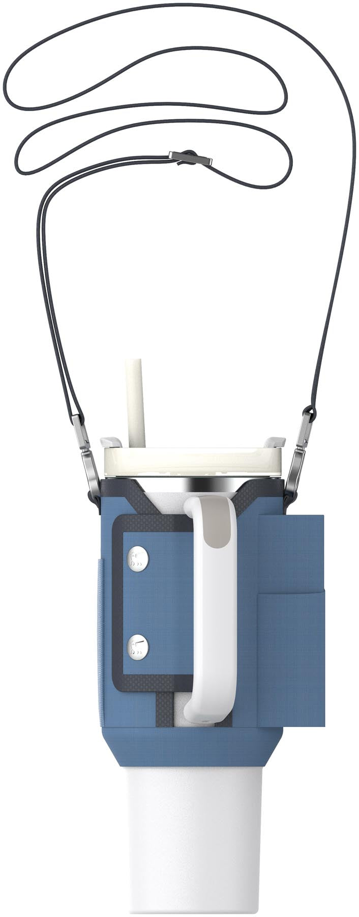 Stylische blaue Stanley Thermosflasche All-Day Quencher Carry-All 1.18l, ideal für unterwegs und hält Getränke lange kühl.
