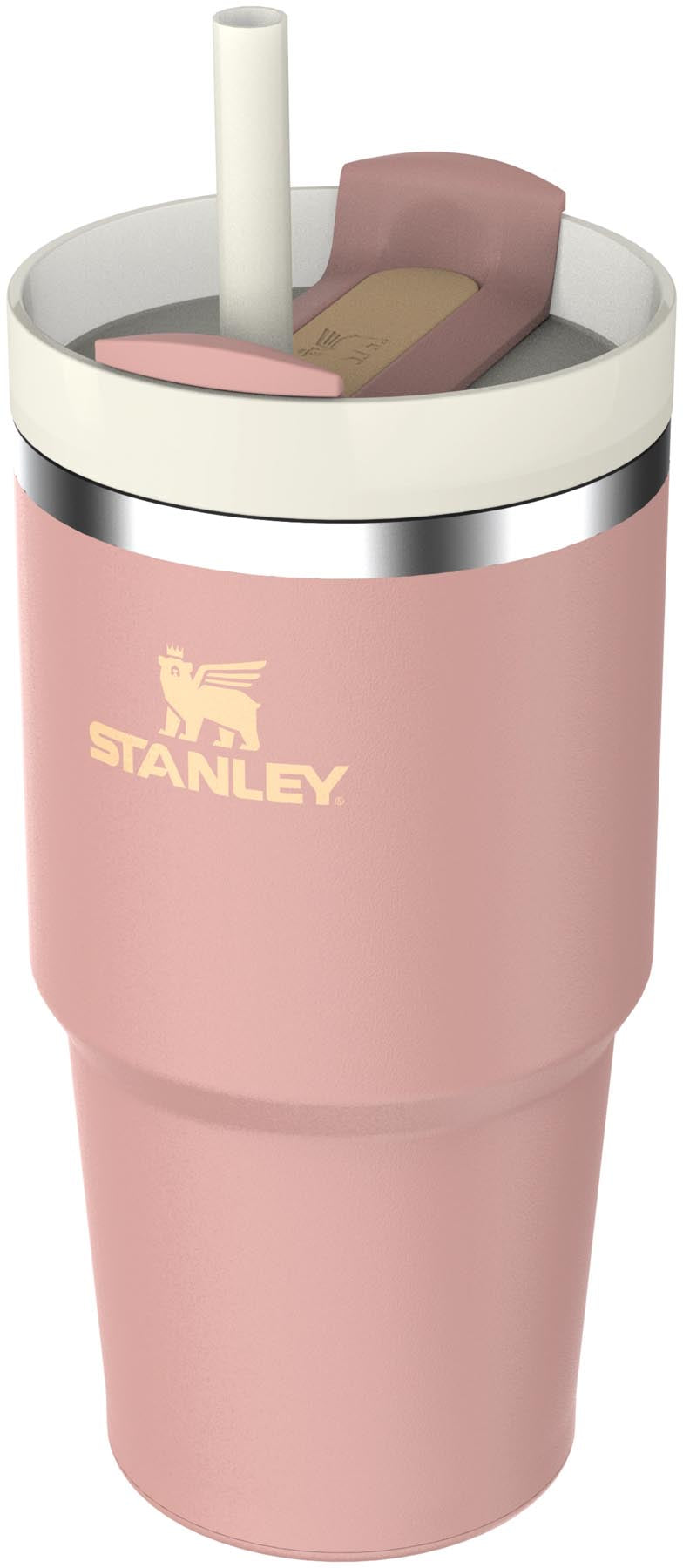Elegante Stanley Thermosflasche Quencher FlowState 0.6l in zartem Peach Rose, perfekt für kalte und heiße Getränke, ideal für aktive Lebensstile.