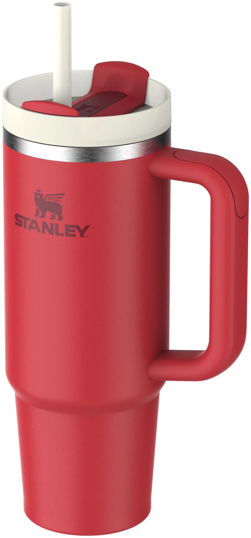 Moderne Stanley Thermosflasche Quencher FlowState 0.89l in Chili Rot, perfekt für aktive Lebensstile und sorgt für optimale Temperaturhaltung.