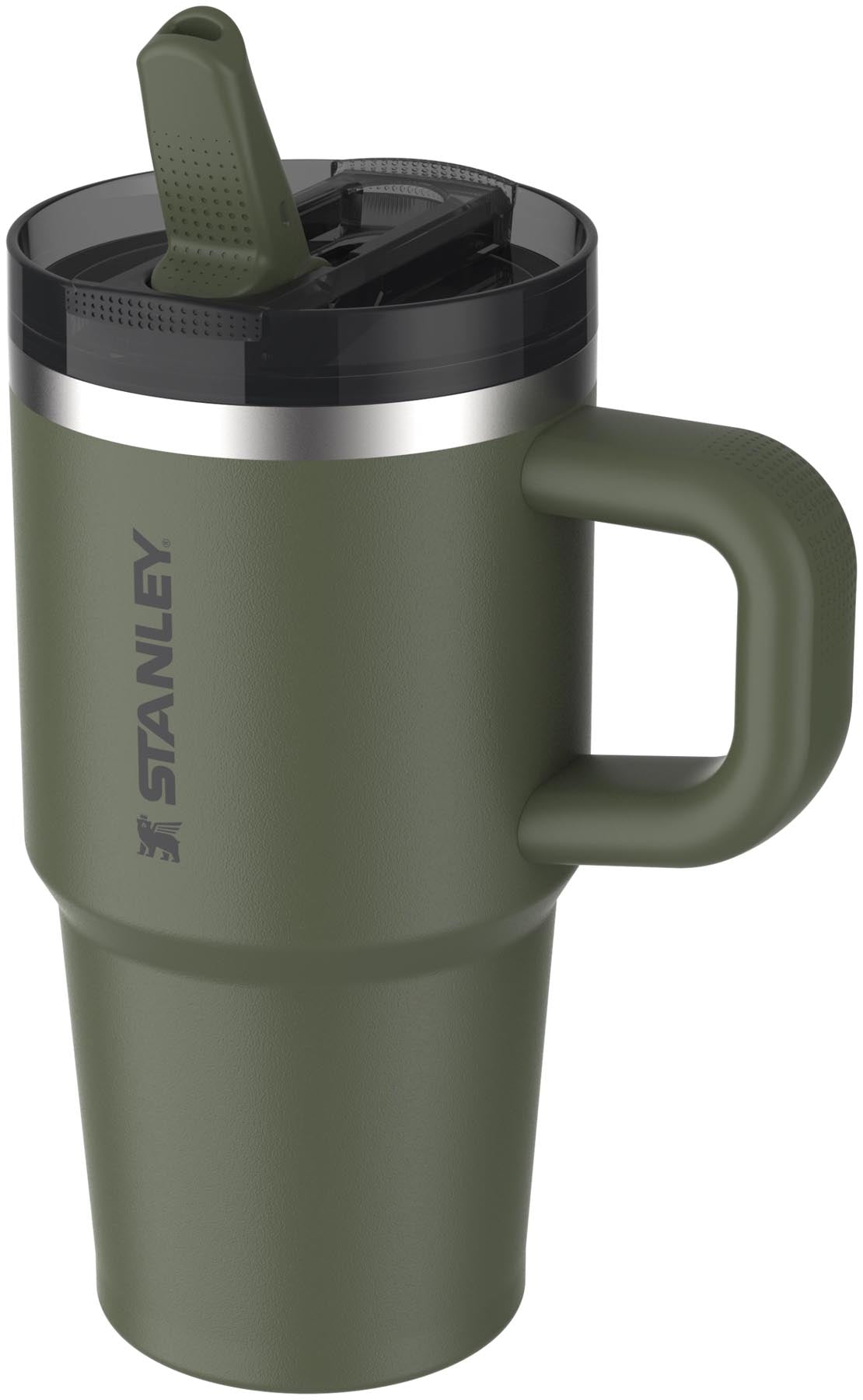 Stylische Stanley Quencher ProTour Thermosflasche in dried pine, 0.59l, ausgestattet mit einem praktischen Flip Straw für erfrischende Getränke on-the-go.