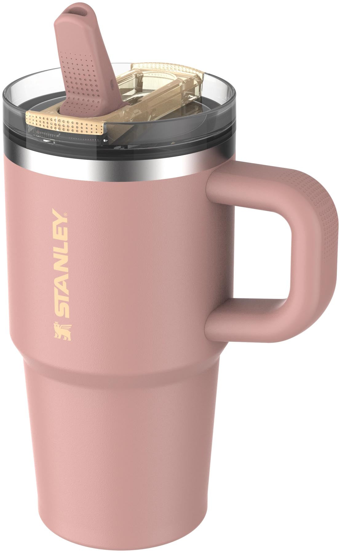 Stylische Stanley Quencher ProTour Thermosflasche in Peach Rose, 0.59l, perfekt für kalte Getränke und unterwegs. Praktischer Flip Straw für einfachen Genuss.