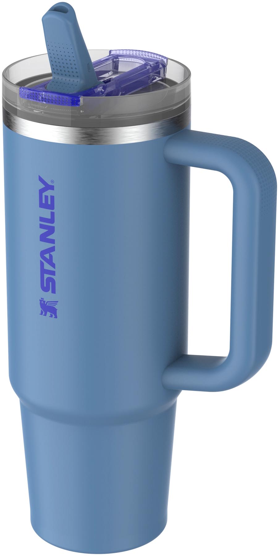 Stylische Stanley Quencher ProTour Thermosflasche in strahlendem Himmelblau, ausgestattet mit einem praktischen Flip Straw für unterwegs.