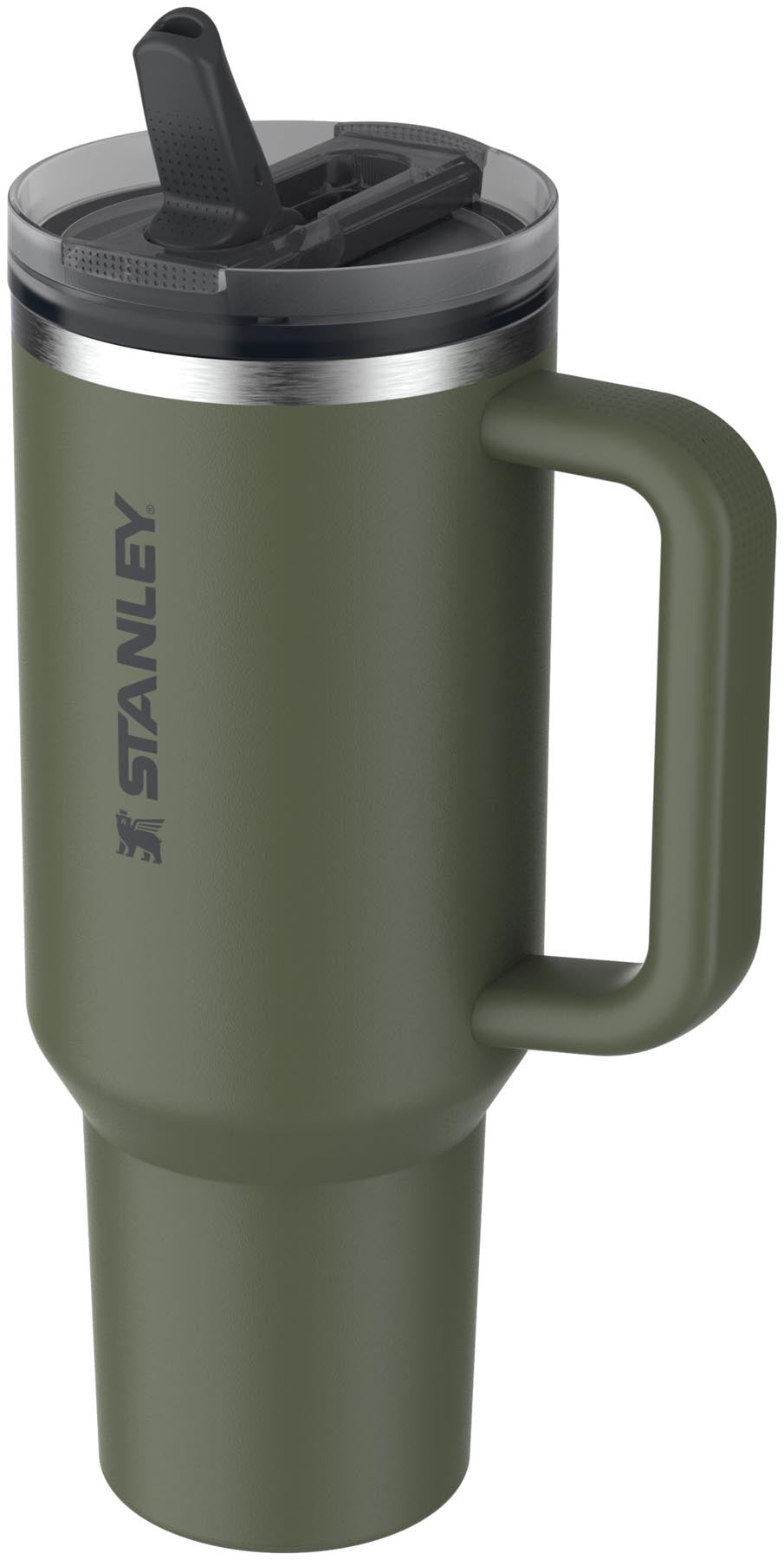 Moderne Stanley Thermosflasche Quencher ProTour in getrocknetem Kieferngrün, 1,18 l, mit praktischem Flip Straw für erfrischende Getränke unterwegs.