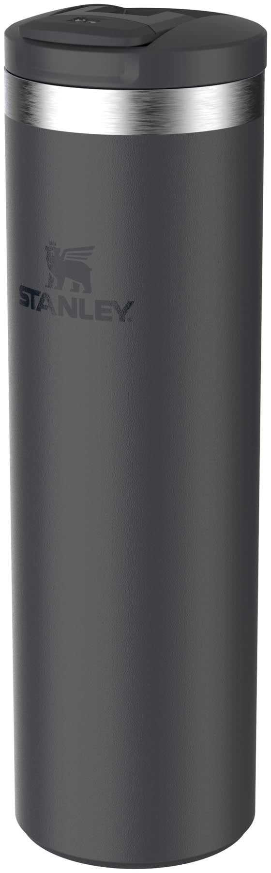 Eleganter Stanley Transit Fliptop Becher in Schwarz (0.59l) – perfekt für heiße und kalte Getränke, ideal für Reisen und Outdoor-Aktivitäten.