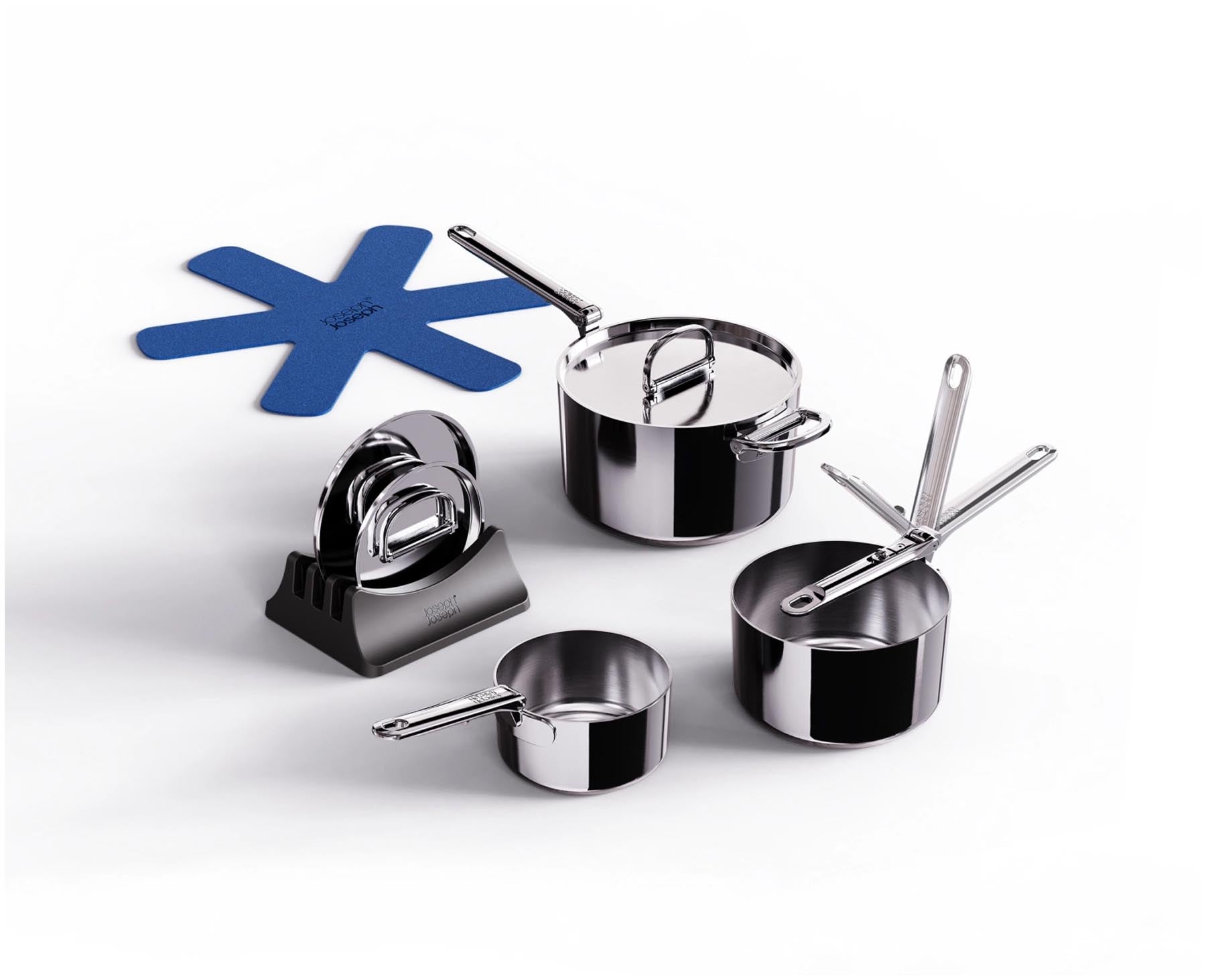 3er Set Space Steel Stielkasserolle Klappgriff 15+19+23cm in Silber präsentiert im Onlineshop von KAQTU Design AG. Topf ist von Joseph Joseph