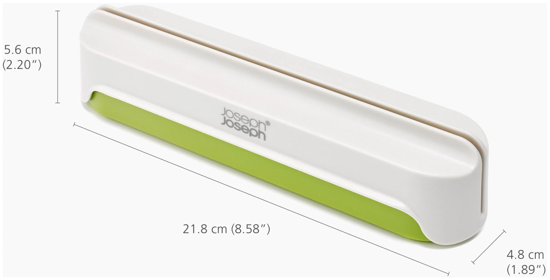 Innovative Halve-It Schneidehilfe von Joseph Joseph in lebhaftem Grün, perfekt für müheloses und genaues Teilen von Obst und Gemüse.