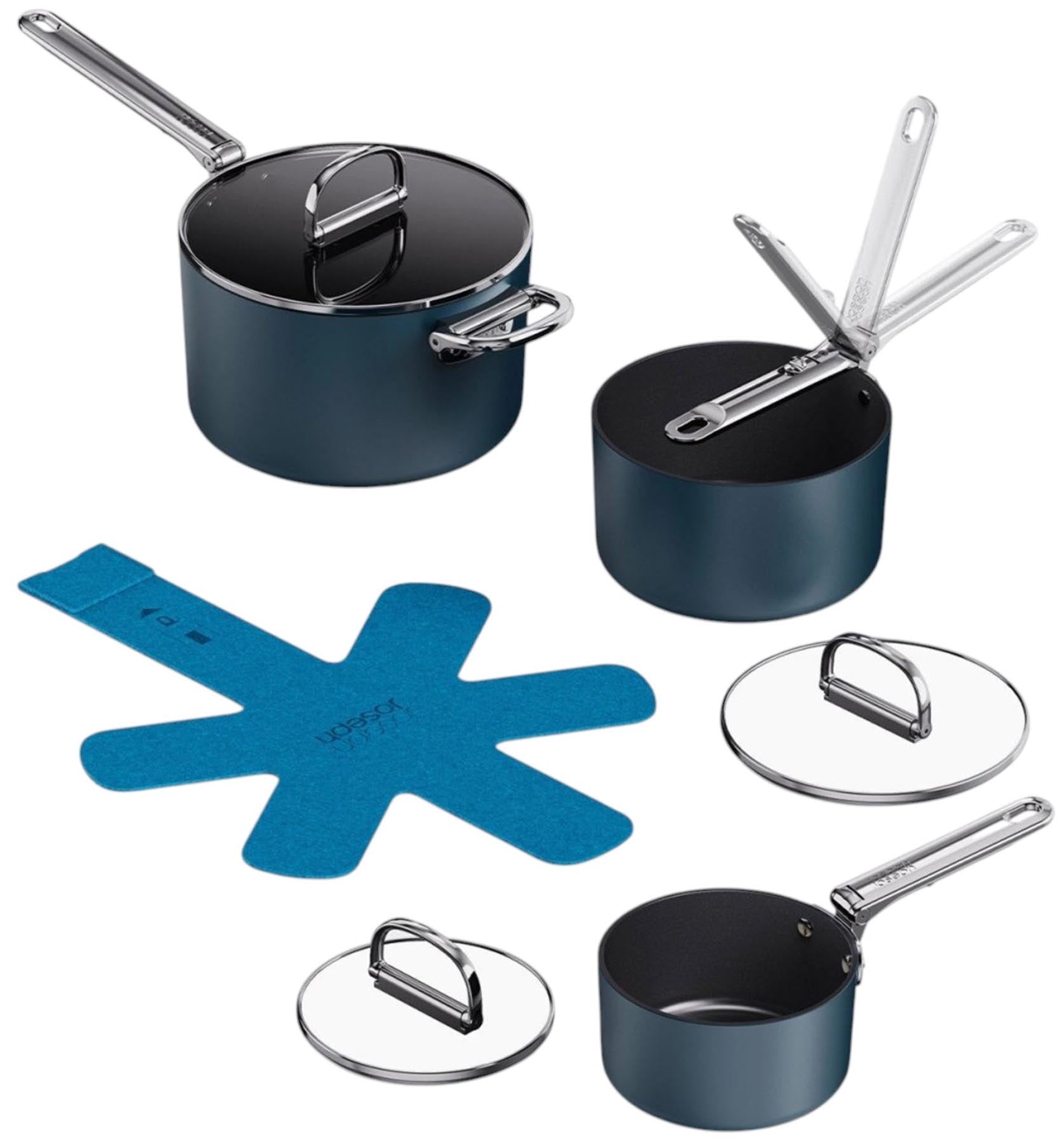 3er Set Space Stielkasserolle 15+19+23cm +2x Pfannenschutz in Blau präsentiert im Onlineshop von KAQTU Design AG. Topf ist von Joseph Joseph