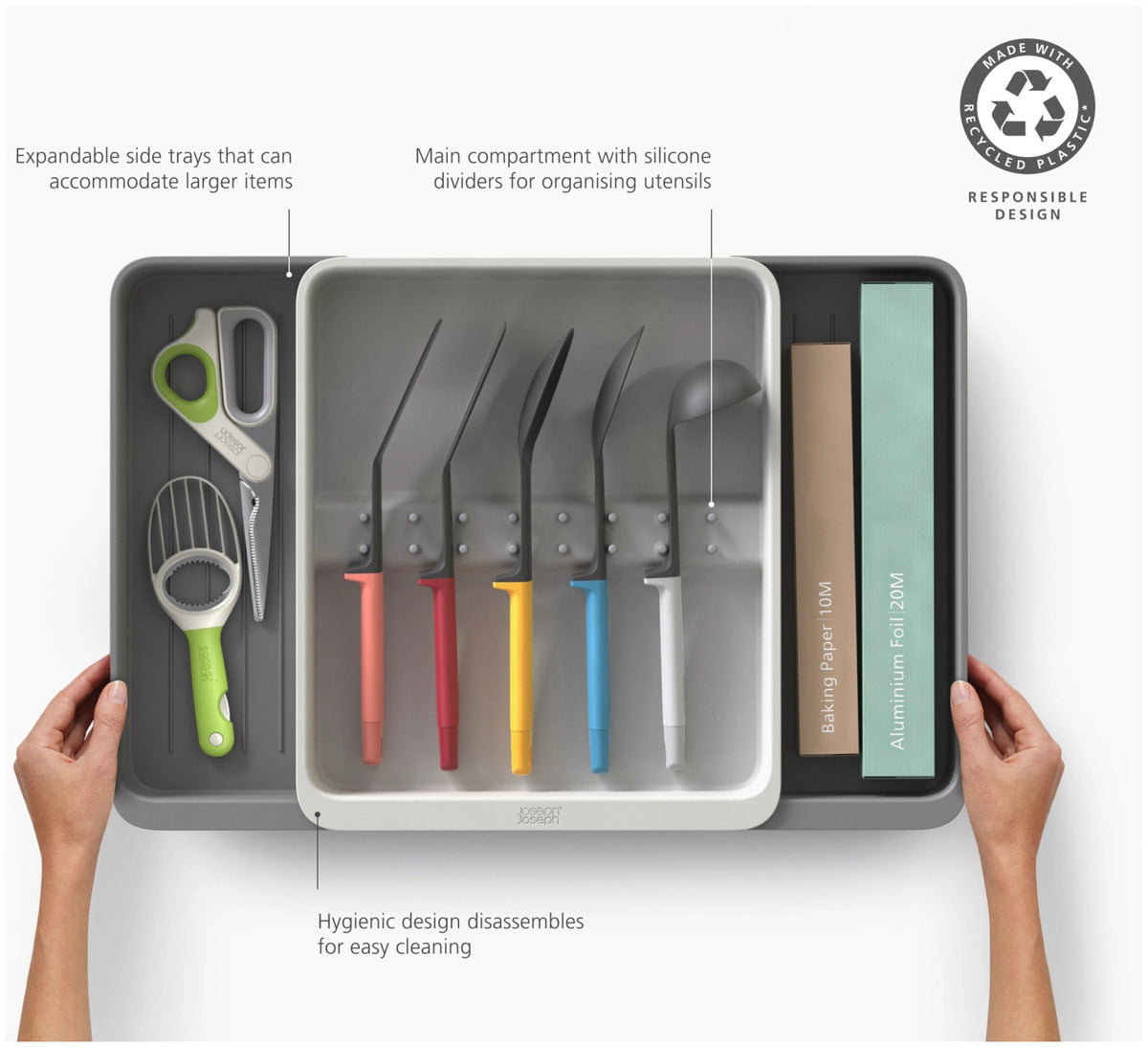 DrawerStore Besteckkasten für Utensilien recycl. Kunststoff in Grau präsentiert im Onlineshop von KAQTU Design AG. Besteckboxen ist von Joseph Joseph