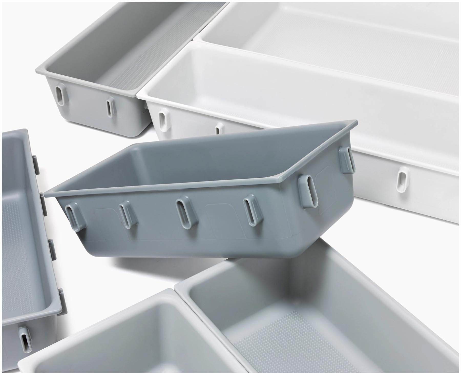 Blox Schubladenorganizer 10tlg aus recyceltem Kunststoff in elegantem Grau, ideal zur optimalen Aufbewahrung von Besteck und Küchenutensilien.