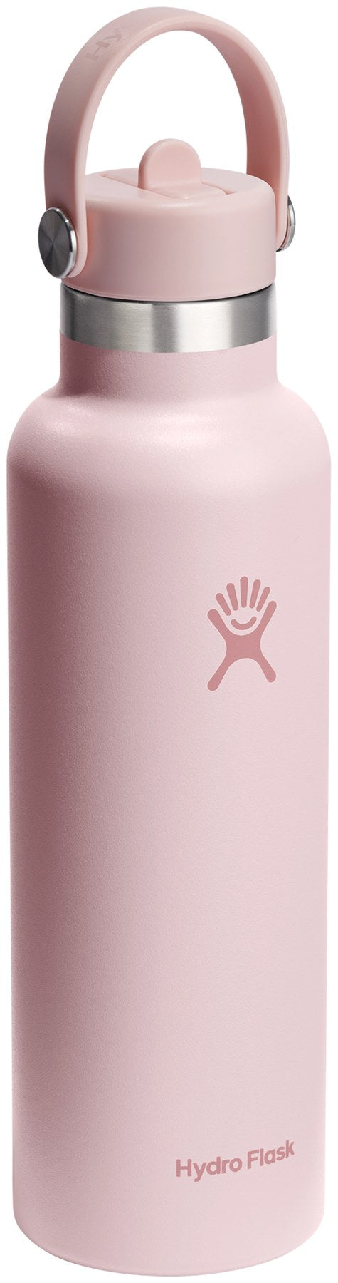 Rote Hydro Flask Trinkflasche aus isoliertem Material, 620 ml Fassungsvermögen, mit Flex Deckel und Strohhalm, zylindrische Form.