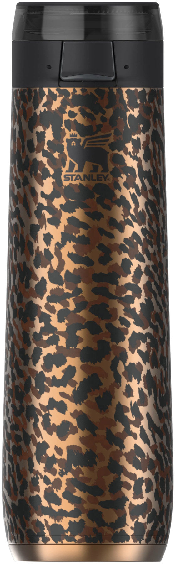 Goldfarbene Thermosflasche Flowstate Spring von Stanley, schlanke hohe Form, pale gold leopard