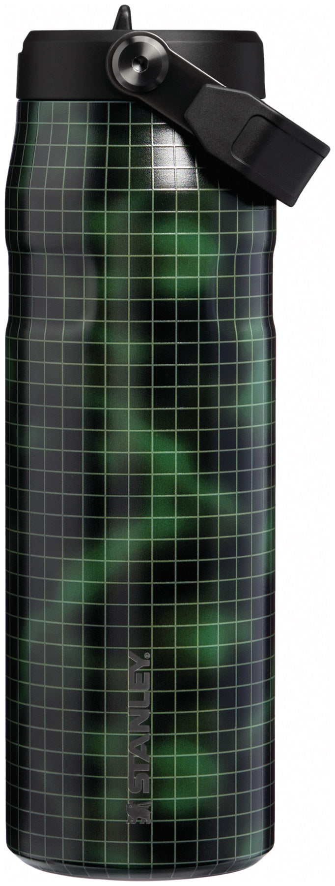 Grüne Stanley Thermosflasche IceFlow Flip Straw in Dried Pine Blur mit Strohhalm-Verschluss