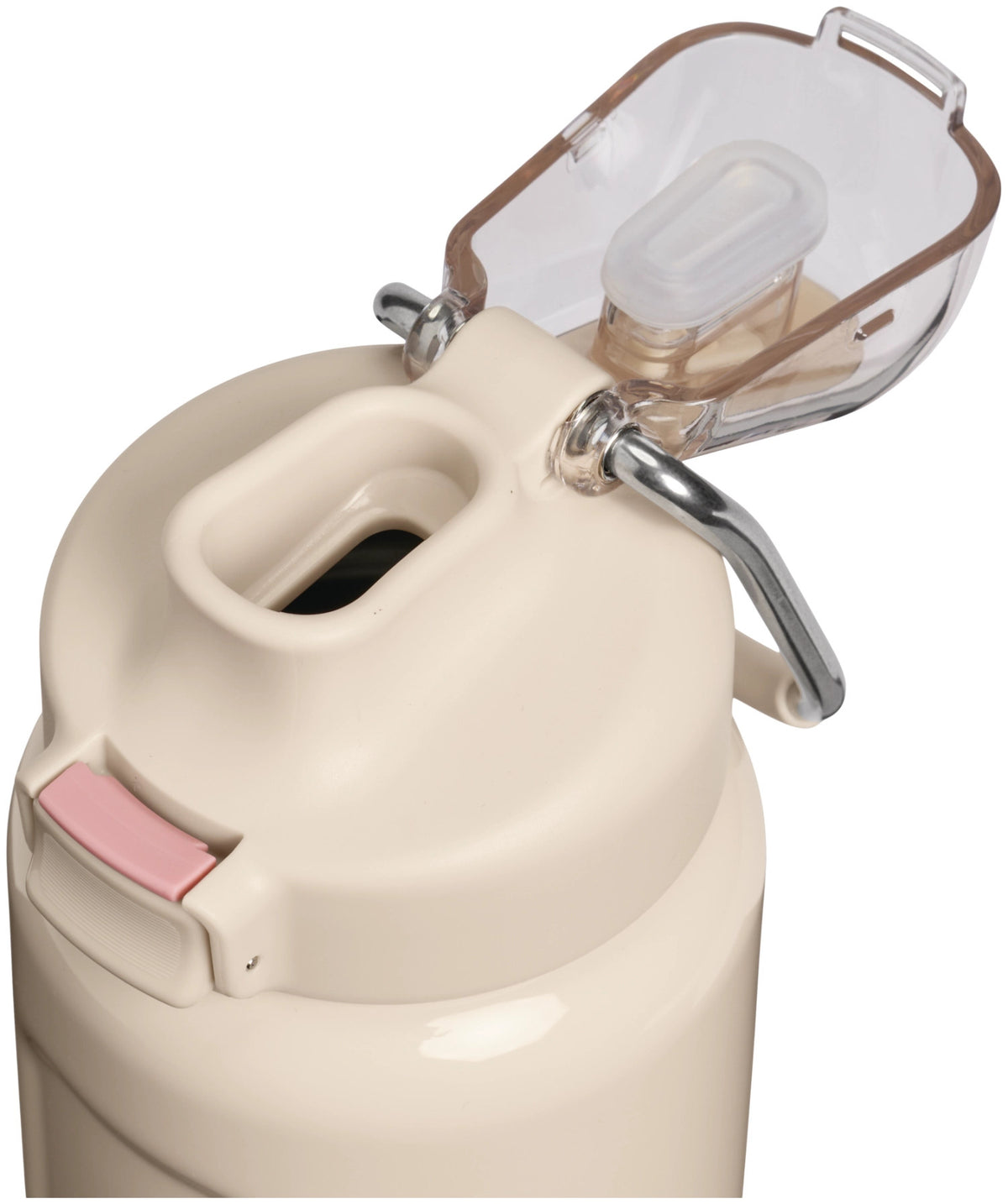 Beige glänzende Thermosflasche Stanley Wellspring 0.71l mit rundem Korpus, Schraubverschluss und glatter Oberfläche, freigestellt fotografiert.