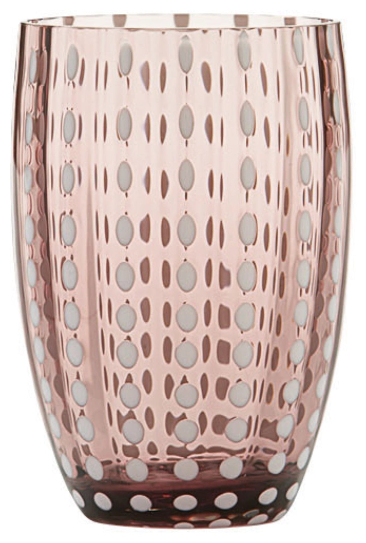 Violetter mundgeblasener Glasbecher von Zafferano mit Spiralmuster, Fassungsvermögen 32cl, Höhe 10.9cm, Durchmesser 7.1cm.