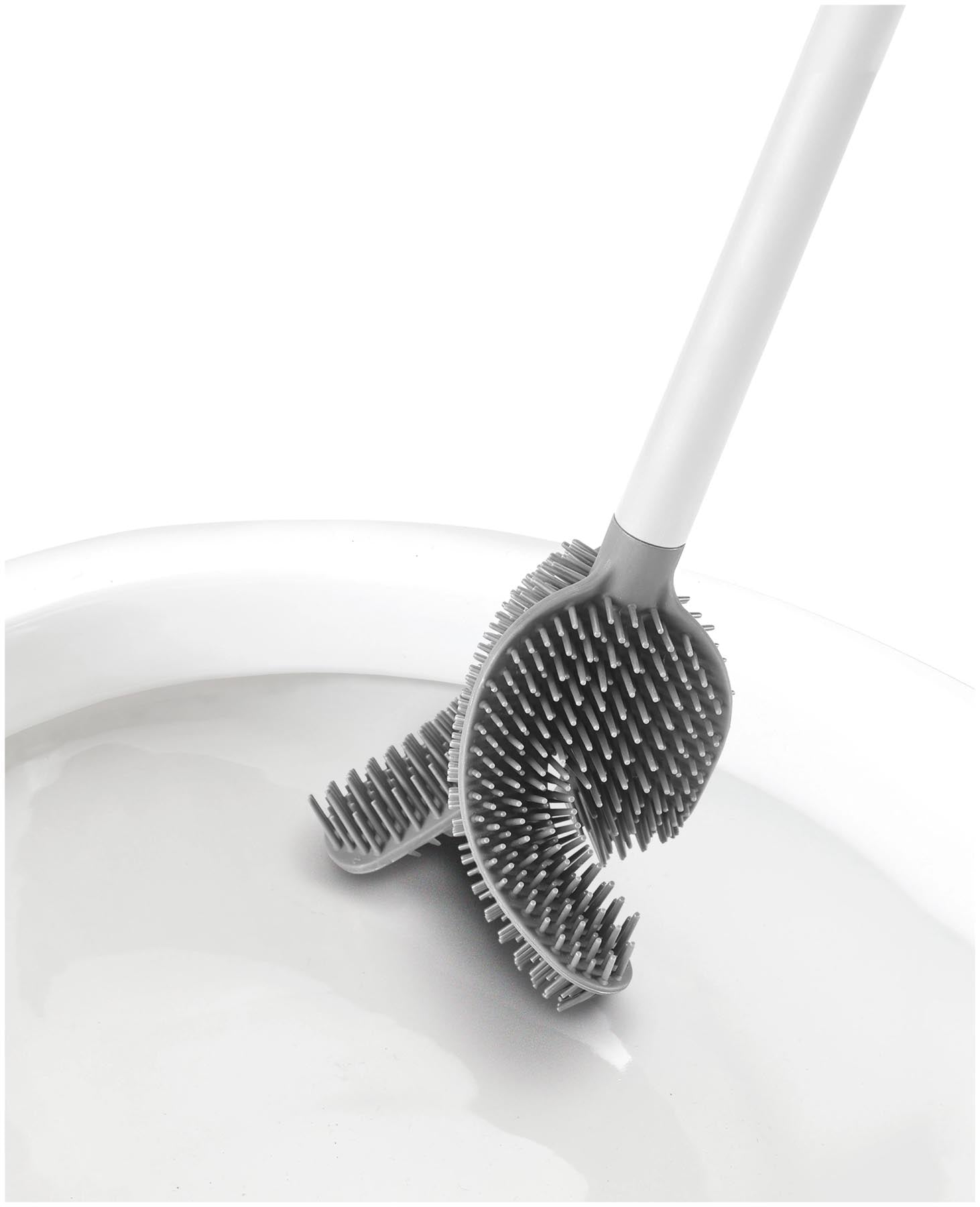 Moderne weiße Toilettenbürste Flex 360 Lite von Joseph Joseph, designed für effektive Hygiene und stilvolle Badezimmergestaltung.