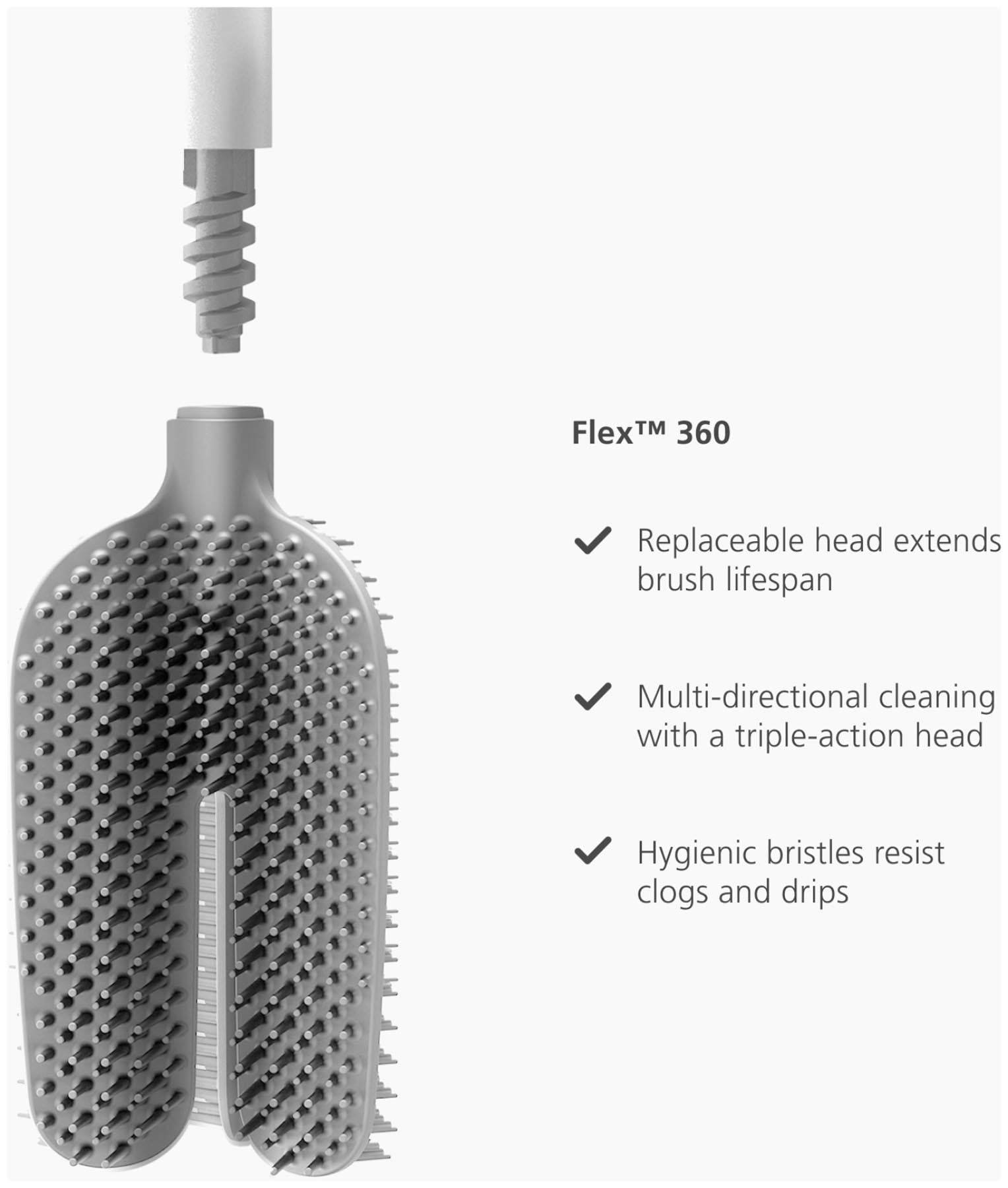 Elegante weiße Toilettenbürste Flex 360 Lite von Joseph Joseph, ideal für gründliche Reinigung und modernes Badezimmerdesign.
