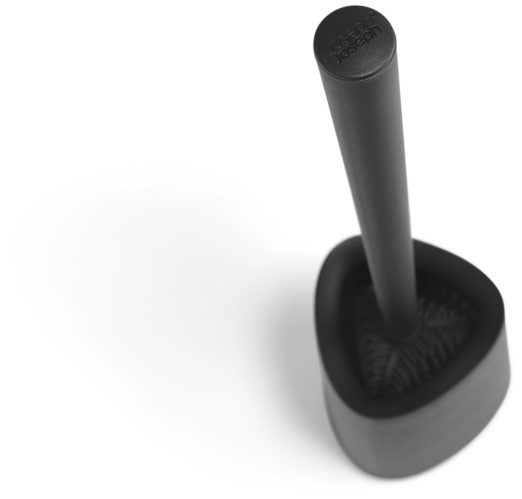 Elegante schwarze Toilettenbürste Flex 360 Lite von Joseph Joseph, ideal für gründliche Hygiene und stilvolle Badezimmergestaltung.