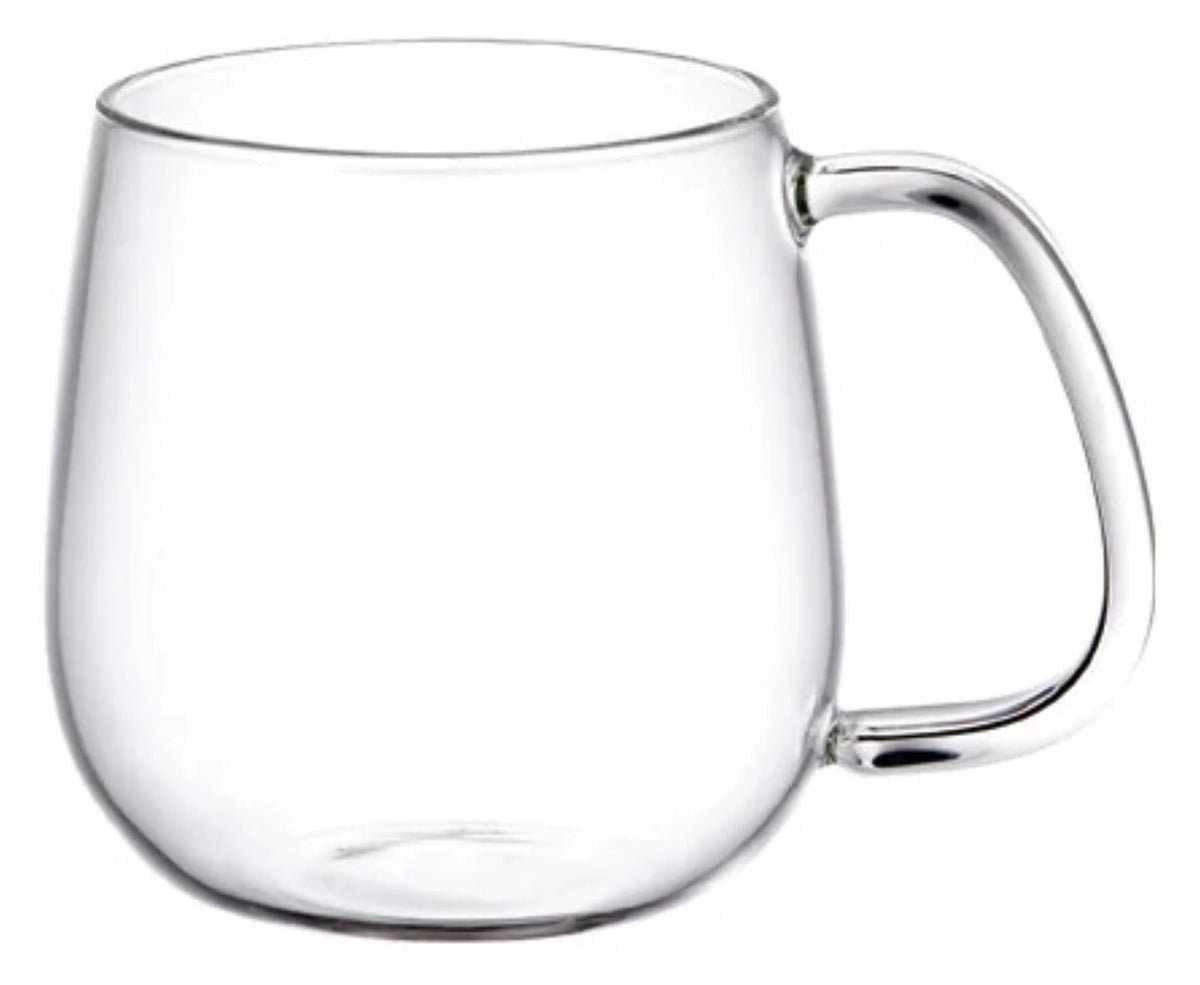 Transparentes Teeglas Unitea von Kinto aus Glas, schlichte zylindrische Form, Fassungsvermögen 45cl, Masse 8x12.5x9 cm.