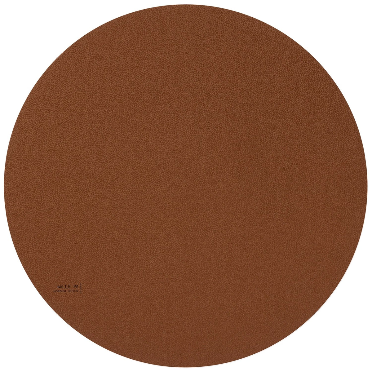 Rundes Tischset aus recyceltem Leder in Cognac-Braun, Durchmesser 40 cm, glatte Oberfläche für die Tischgestaltung.