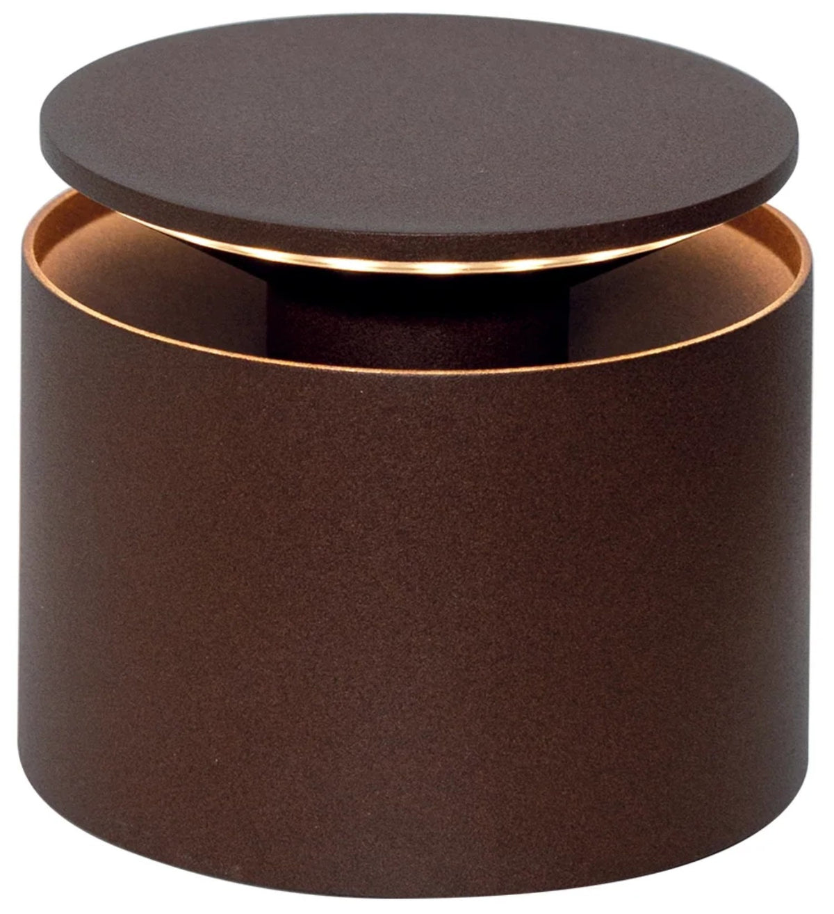 Runde Tischleuchte in Braun mit Akku-Betrieb, Push-Up-Mechanismus und Touch-Schalter am Sockel, Masse 12 x 12 x 8.3 cm, Hersteller Zafferano.