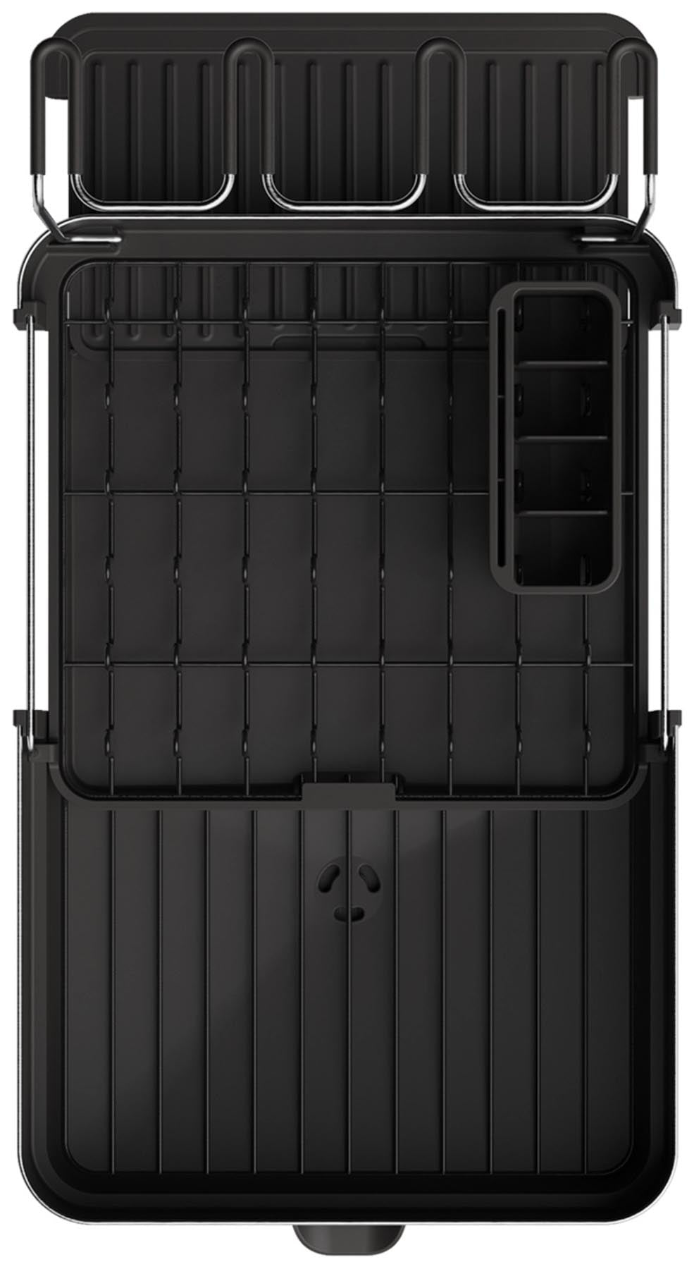 Stylischer Geschirrabtropfständer Extend Steel Plus in Schwarz von Joseph Joseph, perfekt für platzsparendes Abtropfen und zeitgemäße Kücheneinrichtung.