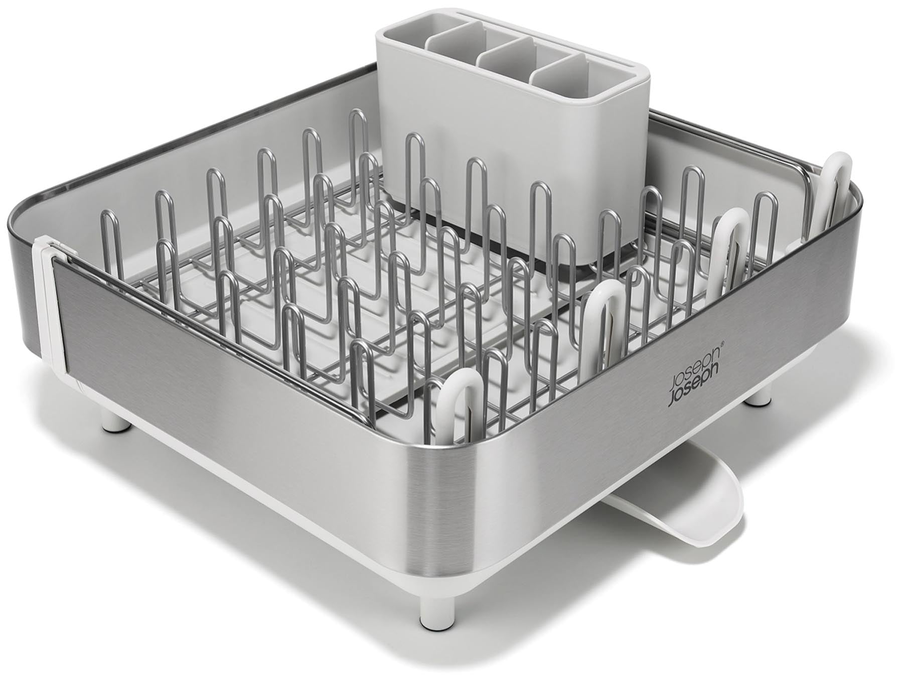 Stylischer Geschirrabtropfständer in hellem Grau von Joseph Joseph, perfekt für effizientes Abtropfen und elegantes Küchendesign.