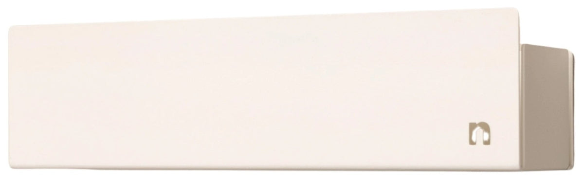Weisse Duschablage aus pulverbeschichtetem Aluminium mit integrierter Ablaufrinne, rechteckige Form, Grösse 30 x 8.5 x 8 cm.