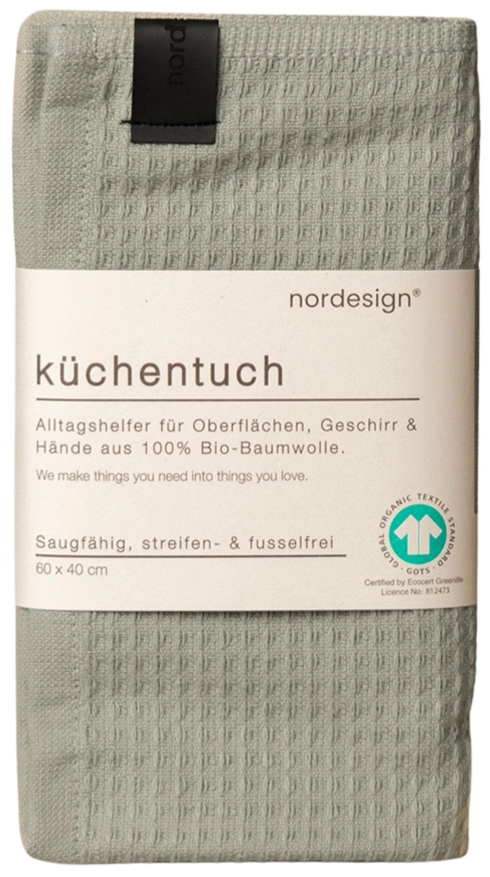 Mintgrünes Küchentuch Soft Sage von Nordesign aus Baumwolle, rechteckig, mit Label und Aufhänger