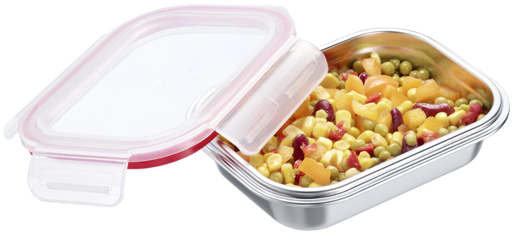 Praktische 400ml Edelstahl Frischhaltedose von Westmark, perfekt für unterwegs, um gesunde Snacks und Mahlzeiten stilvoll zu transportieren.