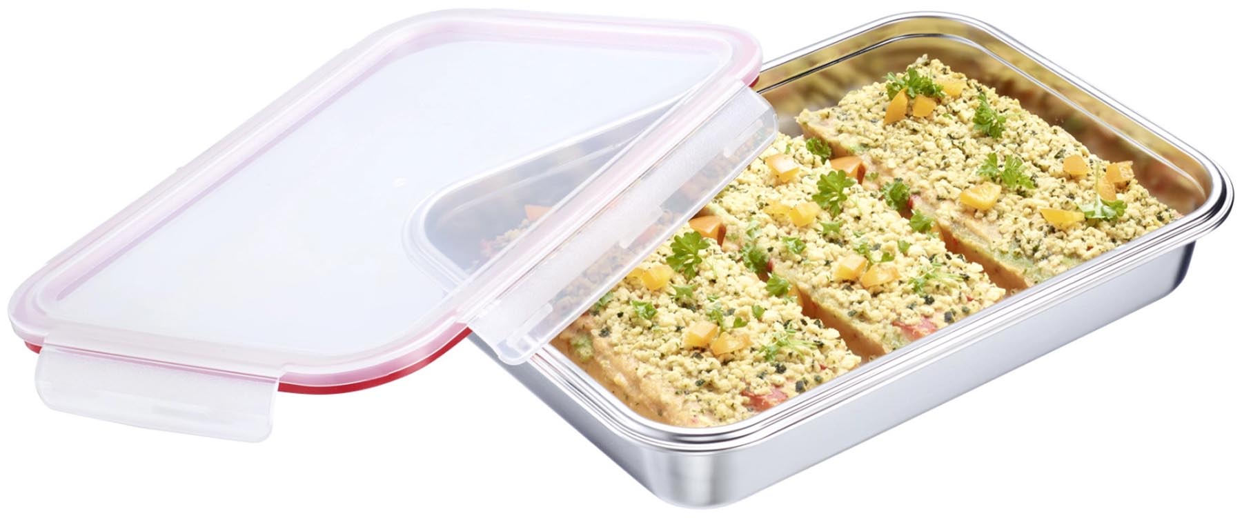 Hochwertige Edelstahl-Lunchbox von Westmark mit 2000ml, perfekt für die Aufbewahrung von Snacks und Mahlzeiten, ideal für unterwegs.