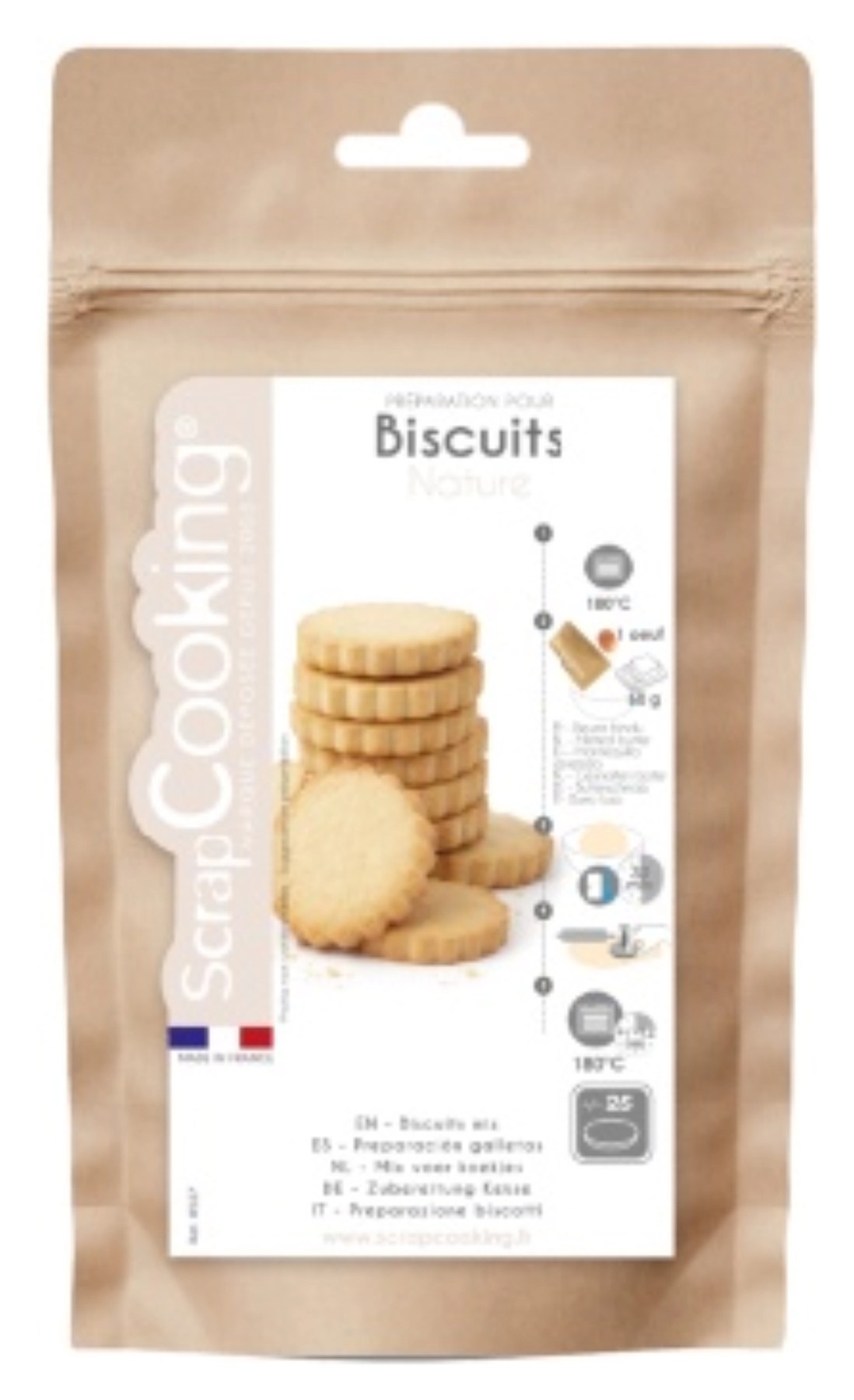 Verpackung der braunen Keksmischung 280g von Scrap Cooking, rechteckige Form, Masse 22.7 x 13.7 x 5.8 cm, Artikelnummer 8527.