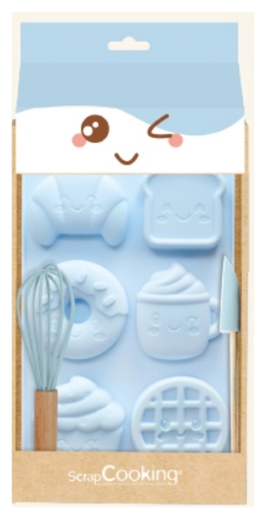 Drei weisse Ausstecher in verschiedenen Kawaii-Formen aus dem 3tlg. Backset von Scrap Cooking, angeordnet auf hellem Untergrund.