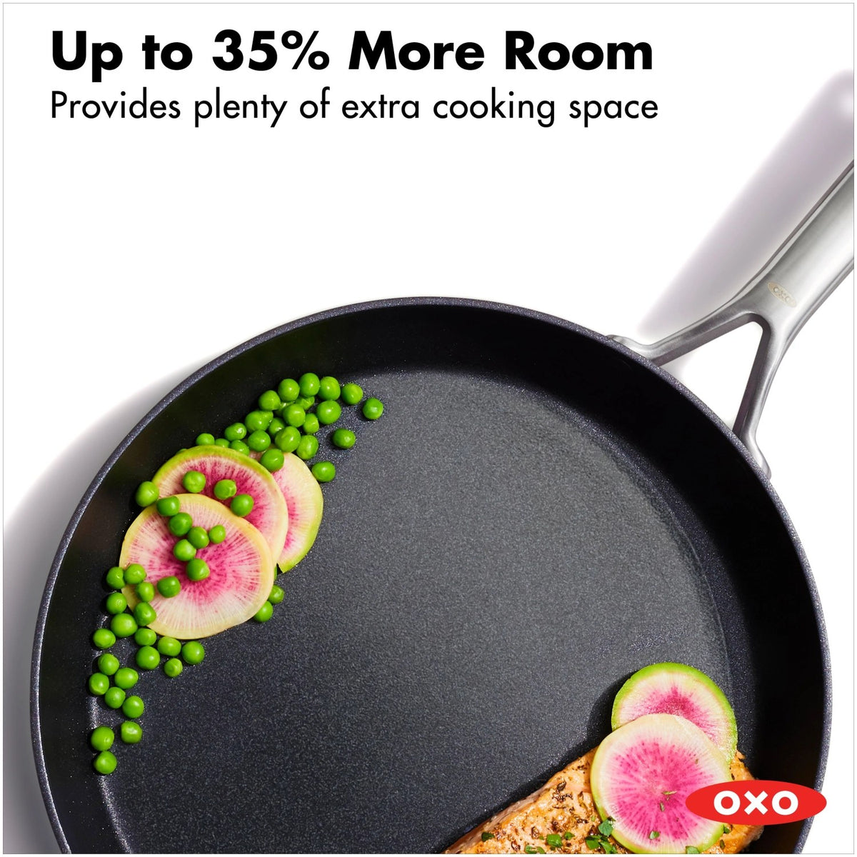 Zehnteiliges Kochgeschirrset von OXO in Anthrazit mit Glasdeckeln, hart-anodisierten Töpfen und Pfannen sowie Antihaftbeschichtung.