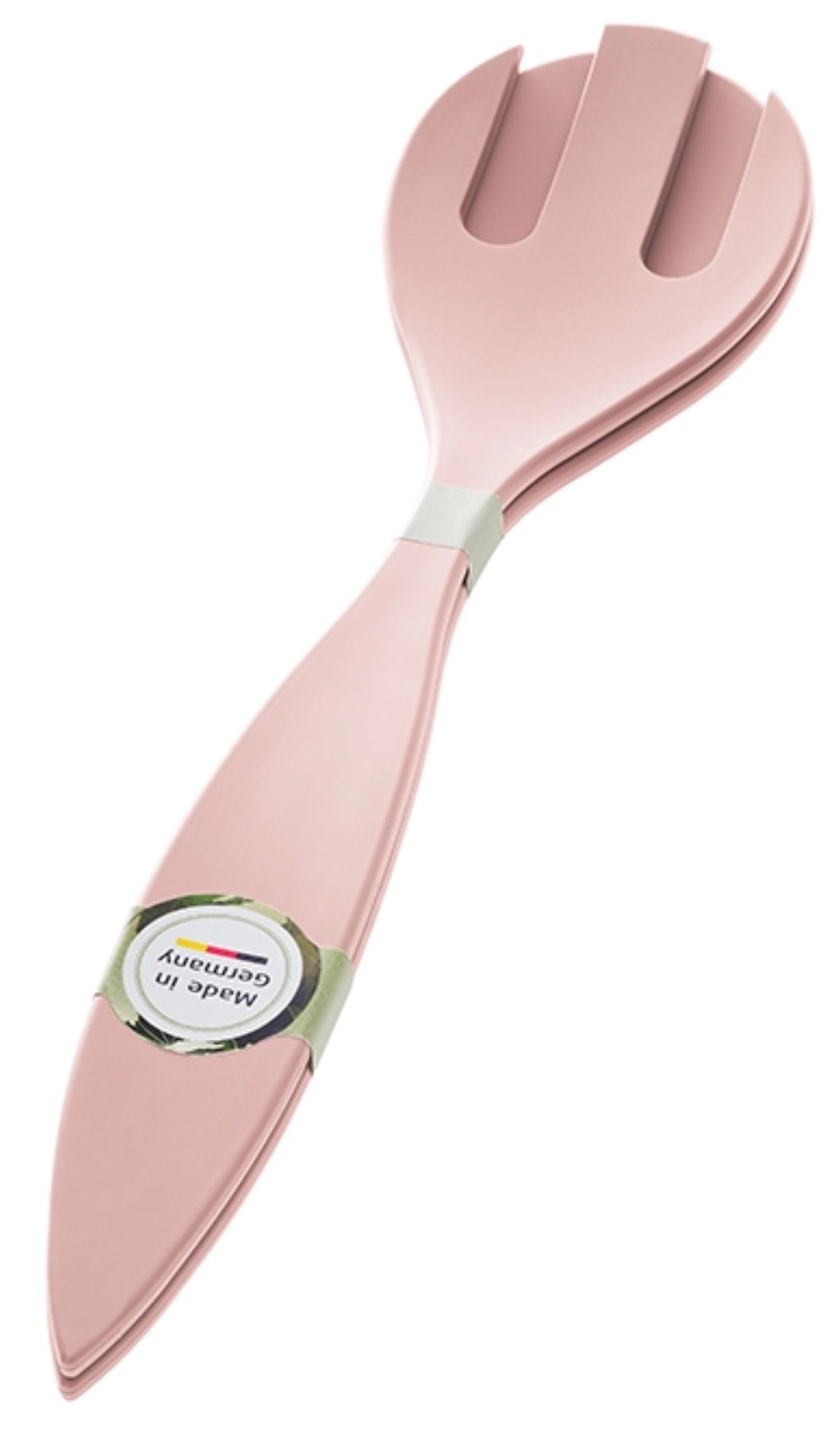 Salatbesteck aus Biopolymer in Pink Cherry, 30cm lang, organische Form, Salatzubehör von MAGU auf hellem Hintergrund fotografiert.