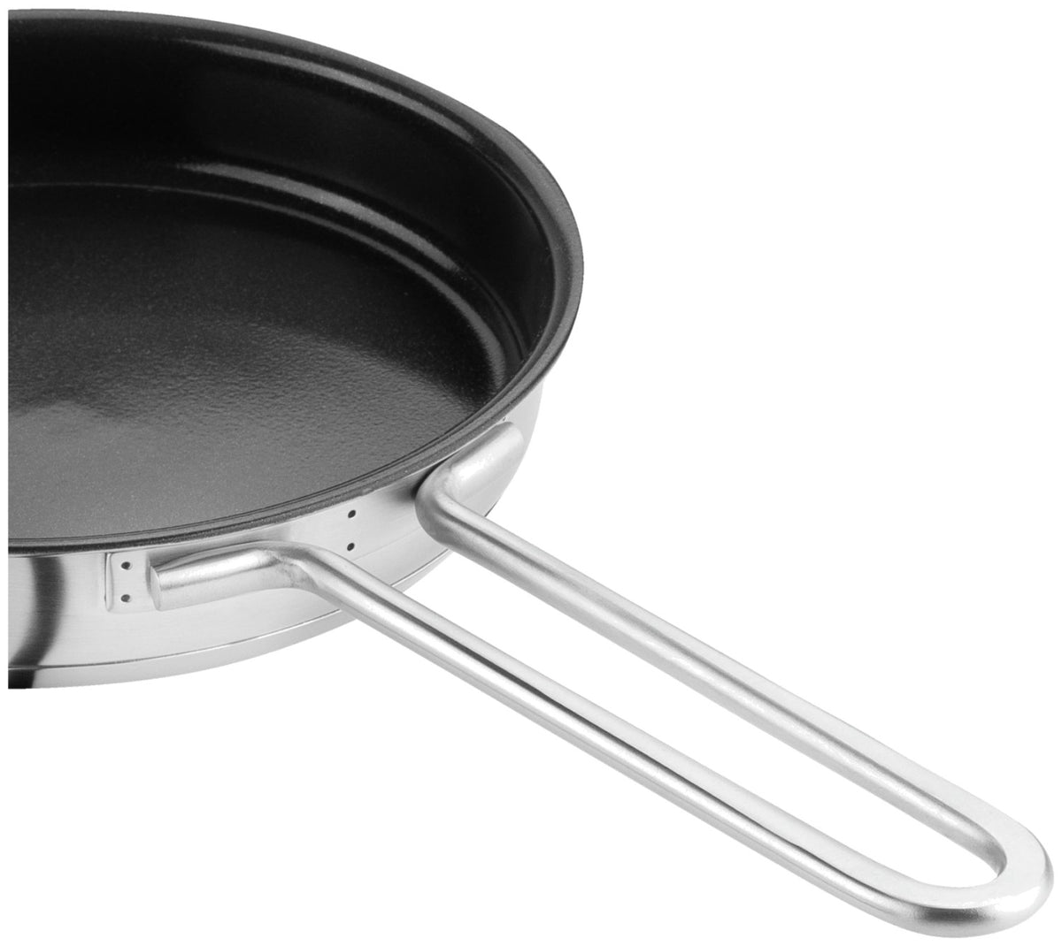 Silberne Bratpfanne mit rundem Boden, langem Stielgriff und keramischer Antihaftbeschichtung, Grösse 16 cm Durchmesser.