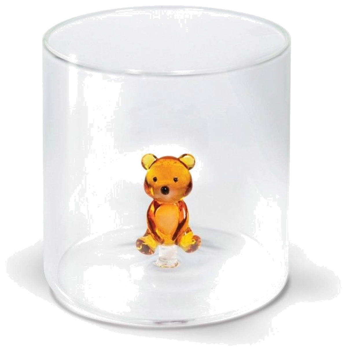 Transparente Karaffe aus Borosilikatglas mit 250 ml Fassungsvermögen und Teddybär-Dekor, quadratische Form 8 x 8 x 8 cm.