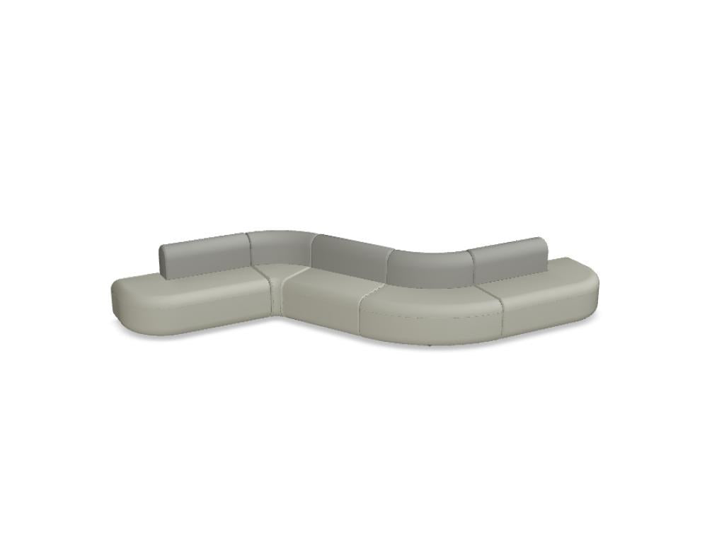 Modulares Sofa Artiko von Mdd in Hellgrau mit gepolsterter Sitz- und Rückenfläche, Metallgestell und abgerundeten Formen.