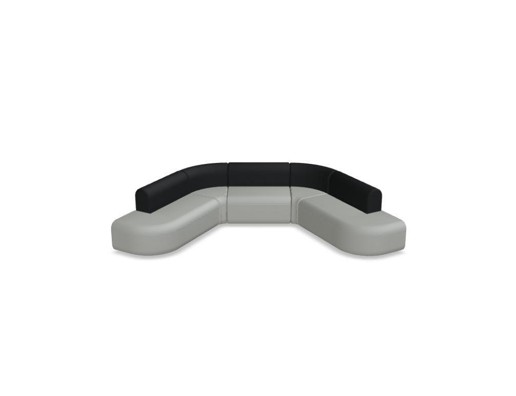Modulares Sofa Artiko von Mdd in Hellgrau mit gepolsterter Sitz- und Rückenfläche, Metallgestell und abgerundeten Formen.