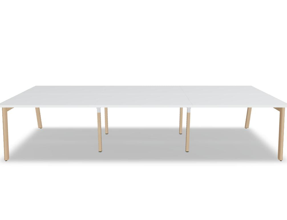 Ogi B Bench BOB420E3 Doppelschreibtisch von Mdd mit heller Platte, schwarzem Gestell und praktischer Mitteltrennwand.