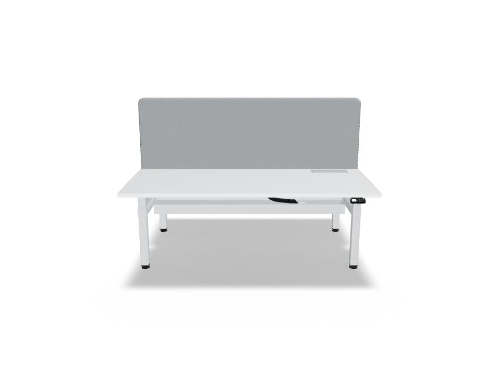 Elektrisch höhenverstellbarer Ogi Drive Bench Doppelschreibtisch von Mdd mit gemeinsamer Kabelschiene und zwei Arbeitsplätzen