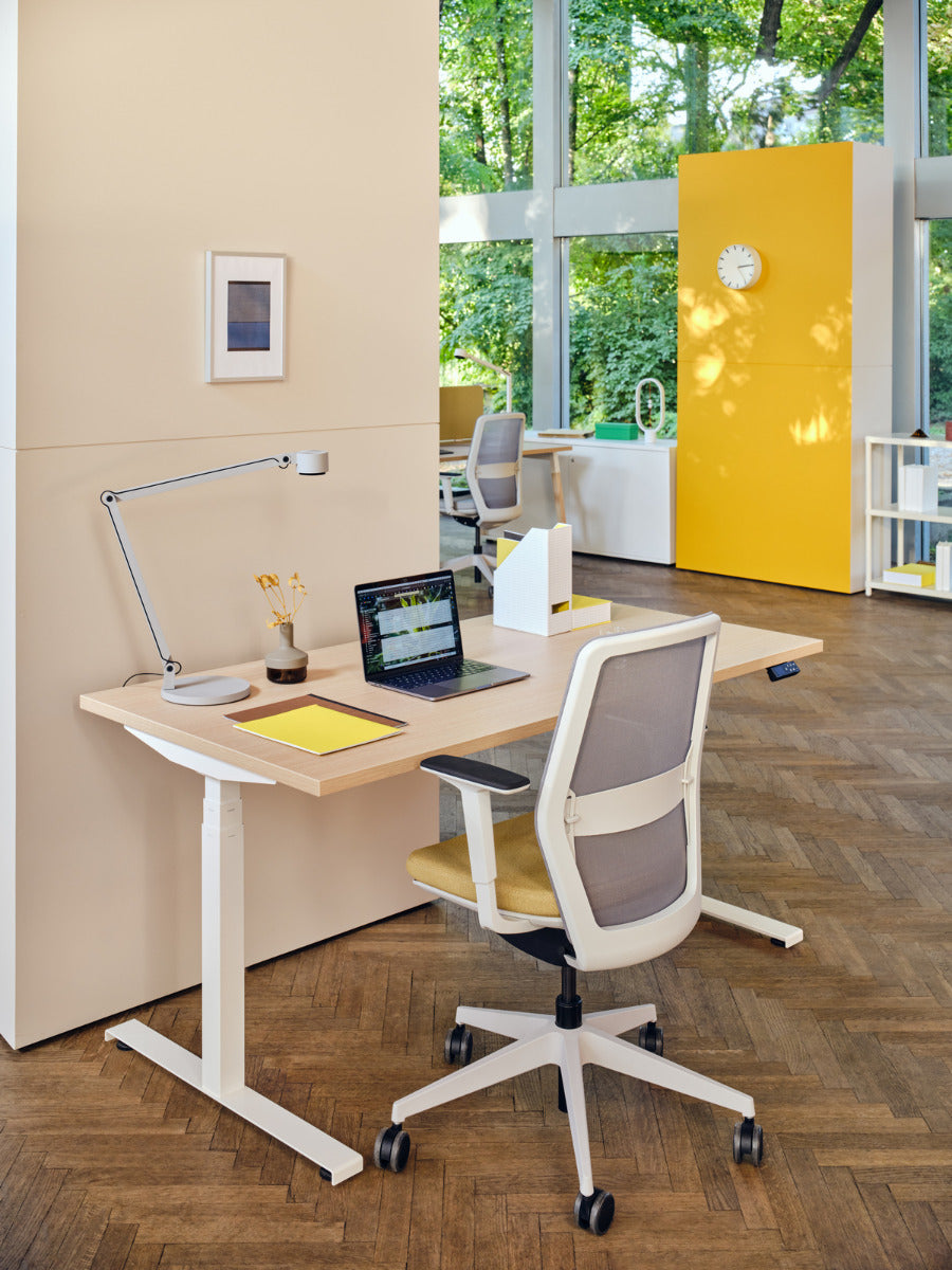 Moderner elektrischer Schreibtisch Ogi Drive BODKZ667 mit stabiler Zweimotor-Technologie für ergonomisches Arbeiten und individuelle Höheneinstellung.