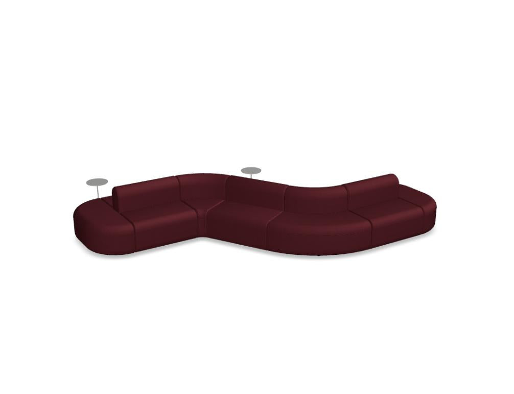 Doppelseitiges Sofa Artiko in Hellgrau mit gepolsterter Sitzfläche und Rückenlehne, Gestell aus Metall und MDF-Platte.