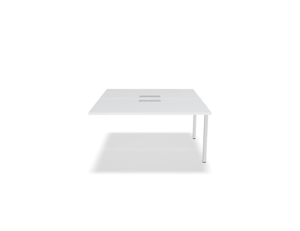 Doppelschreibtisch Ogi M Bench von Mdd mit Melamin-Tischplatte in Honigeiche und schwarzem Metallgestell, für zwei Arbeitsplätze.