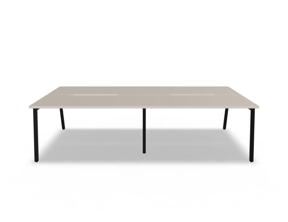 Doppelschreibtisch Ogi M Bench von Mdd mit Melamin-Tischplatte in Honigeiche und schwarzem Metallgestell, für zwei Arbeitsplätze.