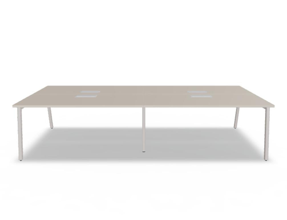 Doppelschreibtisch Ogi M Bench von Mdd mit Melamin-Tischplatte in Honigeiche und schwarzem Metallgestell, für zwei Arbeitsplätze.