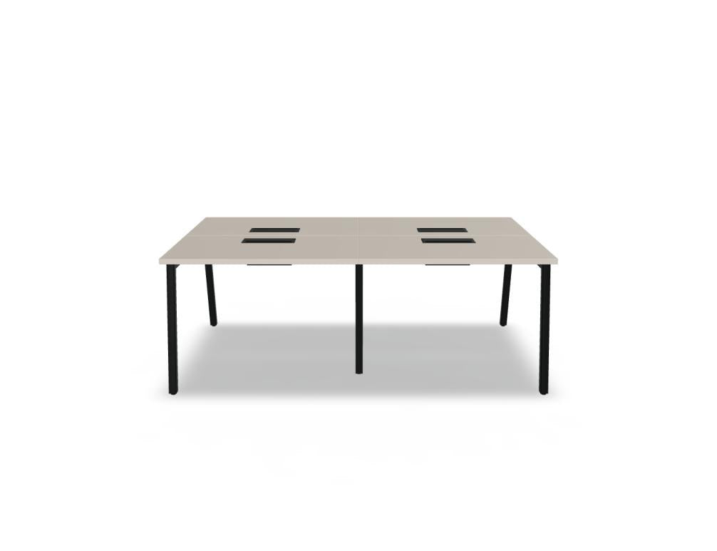 Doppelschreibtisch Ogi M Bench von Mdd mit Melamin-Tischplatte in Honigeiche und schwarzem Metallgestell, für zwei Arbeitsplätze.