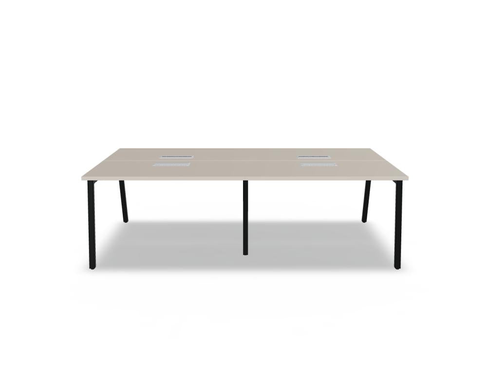 Ogi M Bench BOM52E2 Doppelschreibtisch von Mdd mit hellem Holzdekor, weißen Gestellen und praktischer Kabelwanne