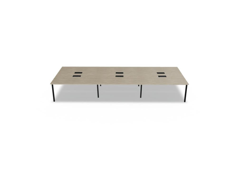 Doppelschreibtisch Ogi M Bench von Mdd mit Melamin-Tischplatte in Honigeiche und schwarzem Metallgestell, für zwei Arbeitsplätze.