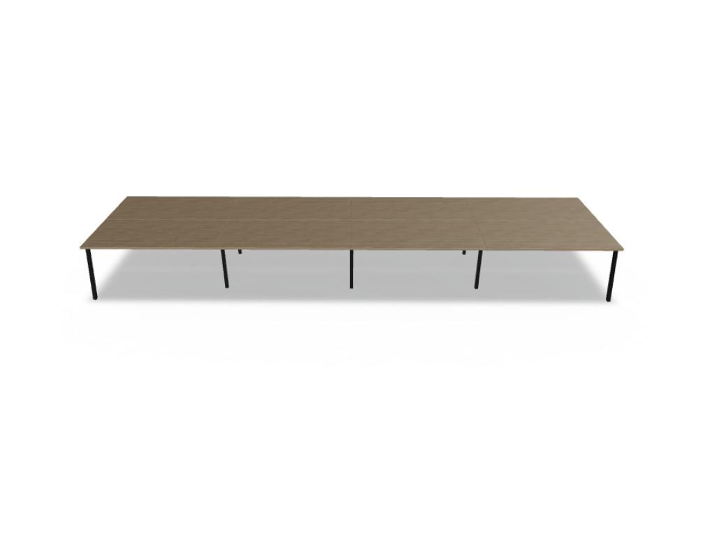 Doppelschreibtisch Ogi M Bench von Mdd mit Melamin-Tischplatte in Honigeiche und schwarzem Metallgestell, für zwei Arbeitsplätze.